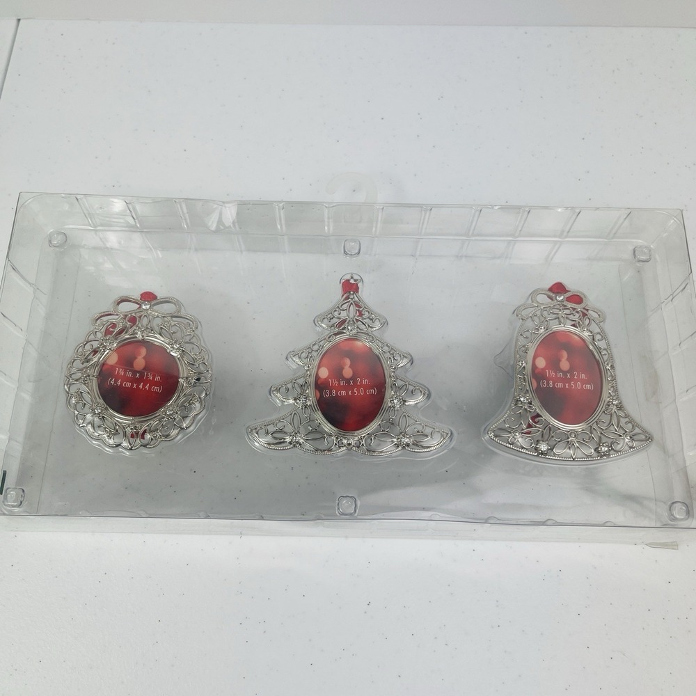 Set of 3 St Nicholas Square Holiday Christmas Ornament Frames Tree Bell Wreath